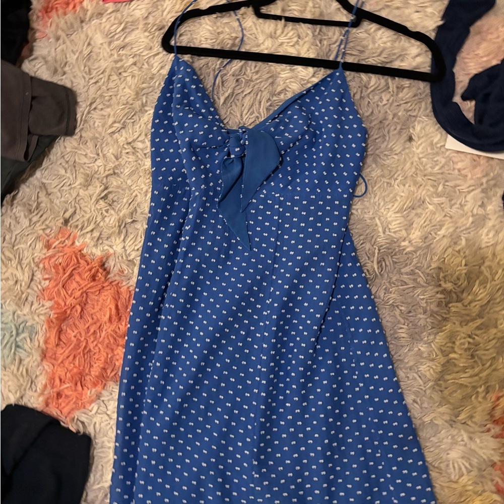 Alice + Olivia Blue Polka-Dot Tie-Front Mini Dress